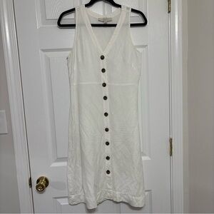 Loft White Linen Blend V-Neck Button Front Dress Size 2